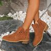 Women's Chunky Single Boots Autumn New Round Head Suede Hollow Breathable Non-slip Short Boots