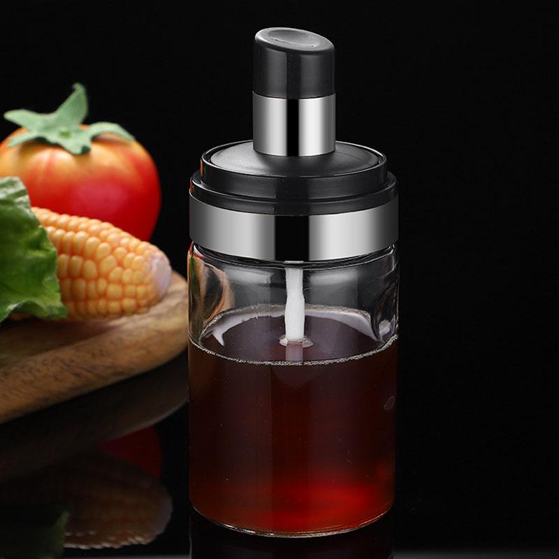 Stainless Glass Seasoning Bottle Sealed leakproof Spice Jar Kitchen Seasoning Bottle Oil Vinegar Soy Brush Bottle