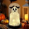 Mysterious Atmosphere Night Light Halloween Up Ghost In Dome Cloche, Cute Gothic Desktop Ornament with Bats for Home Kitchen Mantel Tabletop