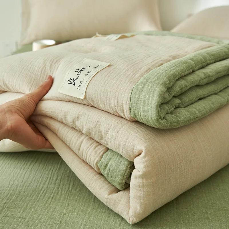 Class A fiber double-layer yarn soybean fiber summer quilt 4-piece set wrinkled yarn air conditioner quilt thin washable quilt