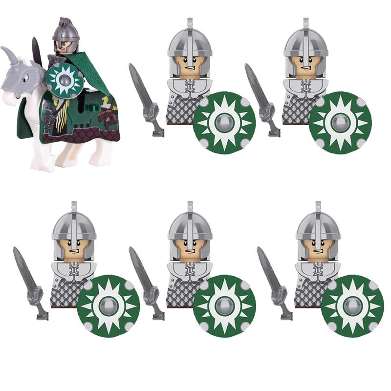 MOC Středověké Vojenské Stavební Kostky Elfský Bojovník Ork Rohan Gondor Rytíř Sada Postav Zvířecí Armáda Zbraň Luk Kuše Hračka