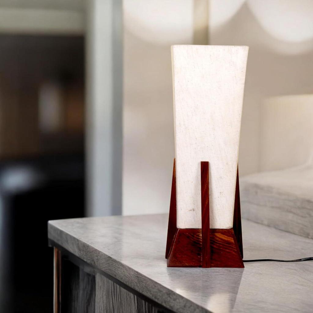 Wooden Pyramid Table Lamp for Living Room & Bedroom Bedside Lamp Side Table Lamps (14 In'' Without Bulb Pack of 1, E27 Bulb To Be Use)