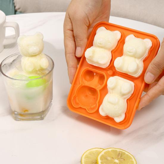 Bear-Shaped Ice Cube Tray Easy-Release Silicone Ice Mold for Freezer Cute Animal Ice Maker for Cocktails Coffee Summer Kitchen Tool