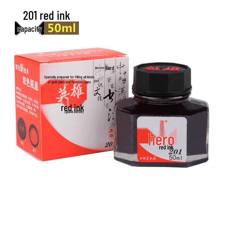 Hero Gold Fountain Pen with Special Non-Clogging, Non-Carbon Ink: Black 234, Red 200, Blue-Black 440.