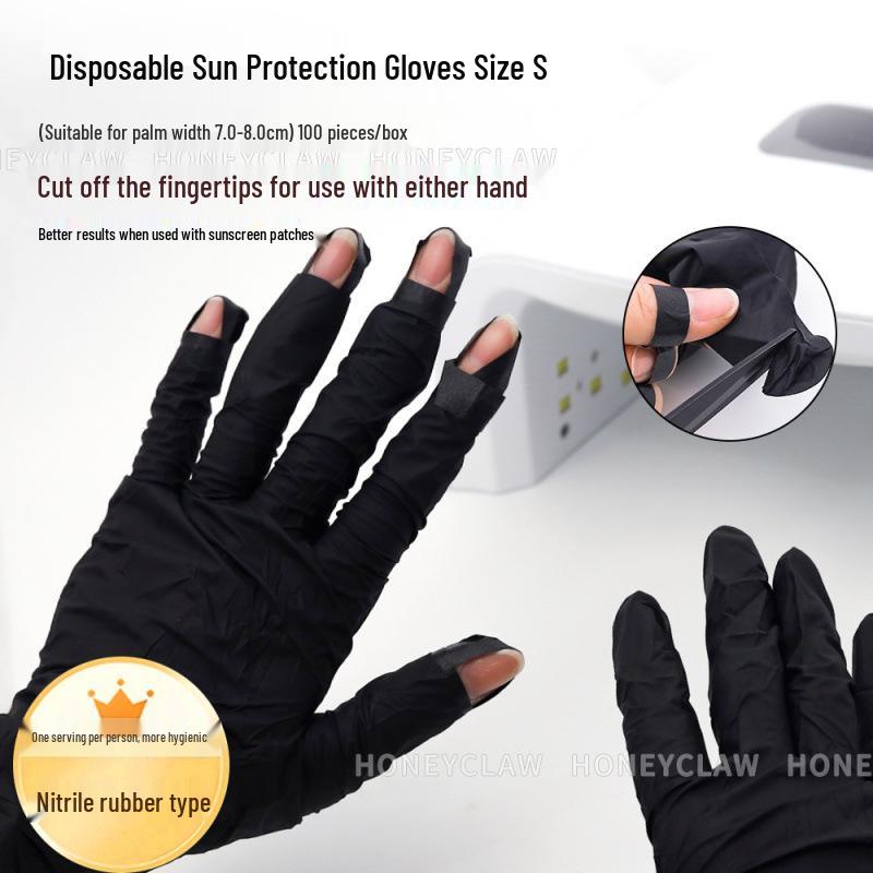 100 Black Fingerless UV Protection Gloves for Nail Art