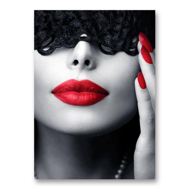 Red Lips Sexy Woman Canvas Painting Fashion Girl Babes Wall Art Pictures Modern Home Livingroom Wall Decoration Frameless