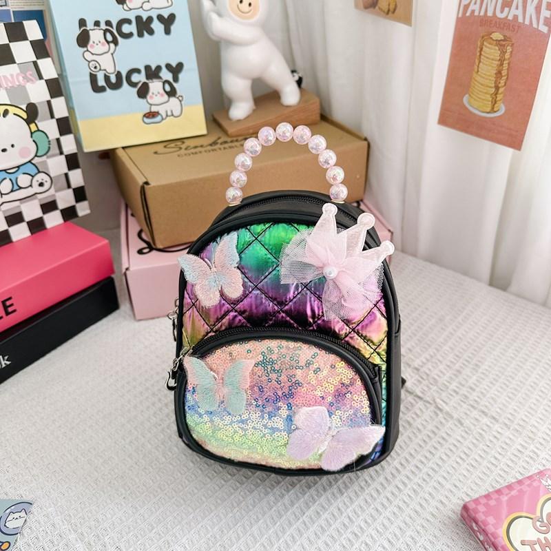 

School bag children s new sequined backpack love light and versatile girl outside play snack bag чорний