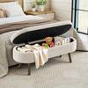 Multifunctional Storage Bench, Chenille Fabric, Wooden Legs, Wood Frame, 20L Storage, 110x40x42cm, Bedroom, Living Room, Shoe Bench, Hallway, Beige