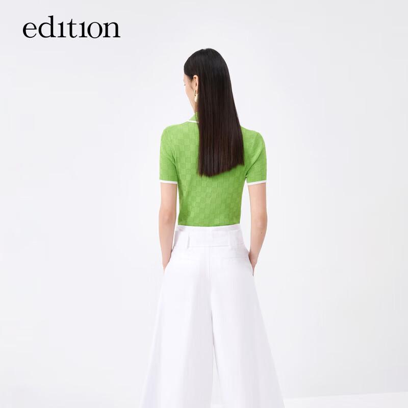 Edition Women's Sporty Plaid Polo Knit Short Sleeve Top