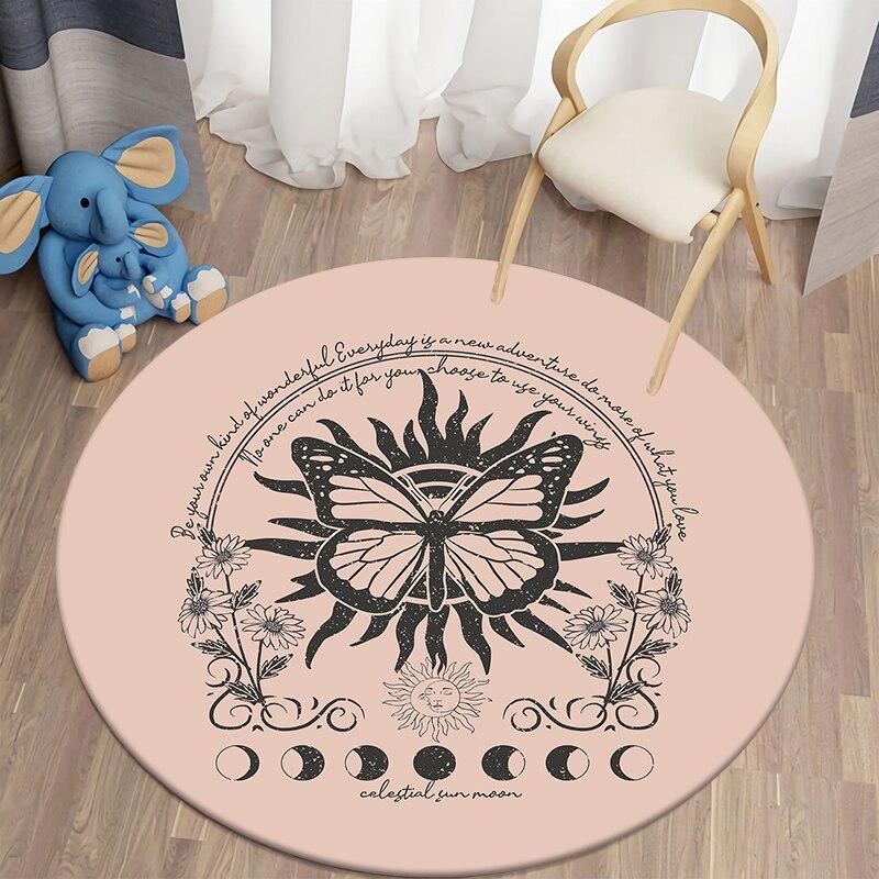 Black Cat Kawaii HD Printed Round Carpet for Living Room Rugs Camping Picnic Mats Flannel Anti-Slip Rug Yoga Mat Stranger Things