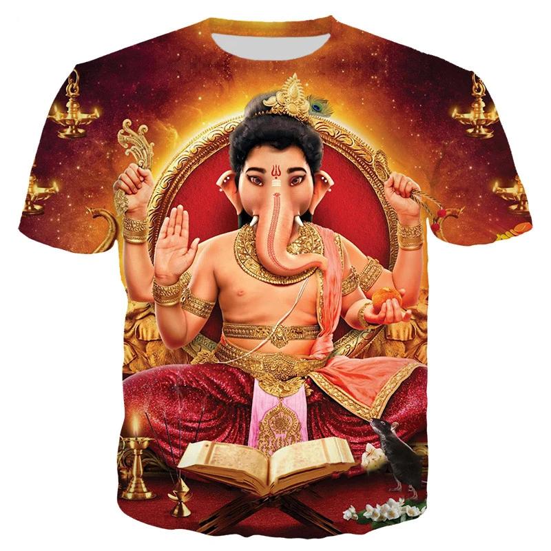 Summer Round Neck 3D Hindu Deities Graphic Print Top Fashionable Casual Short Sleeved Men's and Women's Unisex T-shirts