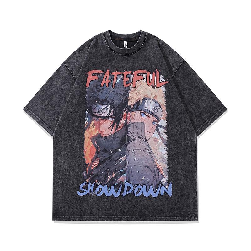 American Street Trendy Brand Retro Cartoon Heavy And Old Short-Sleeved T-Shirt Men'S Guochao Hip-Hop Half-Sleeved Tee Shirt