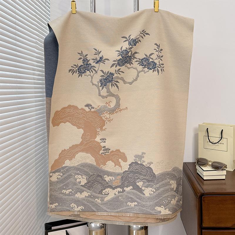 

Двусторонний имитация кашемира Геометрический принт Утолщенный теплый шарф Кондиционированное помещение Защита шеи Шаль На улице 185*65