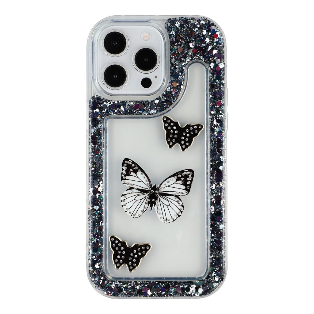 For iPhone 15 Pro Max Case DIY Butterfly Glitter Epoxy Soft TPU Phone Back Cover