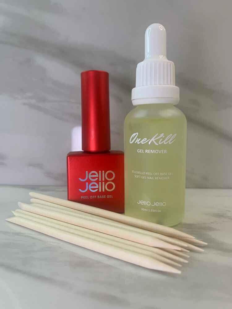 JELLO JELLO Peel Off Base Gel 10мл+ Эксклюзивный набор One Kill Gel Nail Remover 30мл, Kbeauty, корейская косметика, пробник
