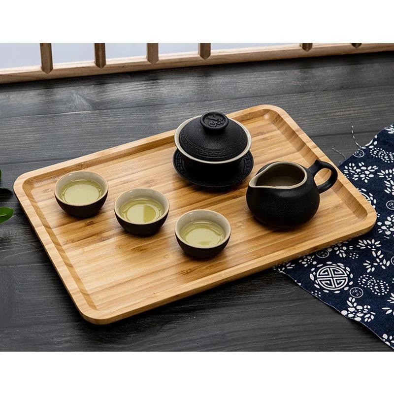 Japanese Style Bamboo Tea Tray Rectangular and Round Serving Trays Kitchen Platter Food Plate for Snacks Dessert and Breakfast