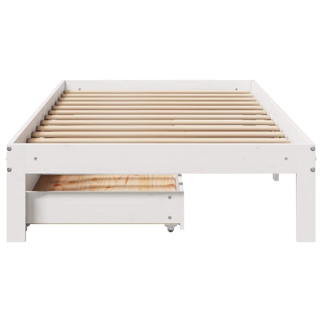 Solid Wood Bed with Drawers White 90x200 Cm Pine