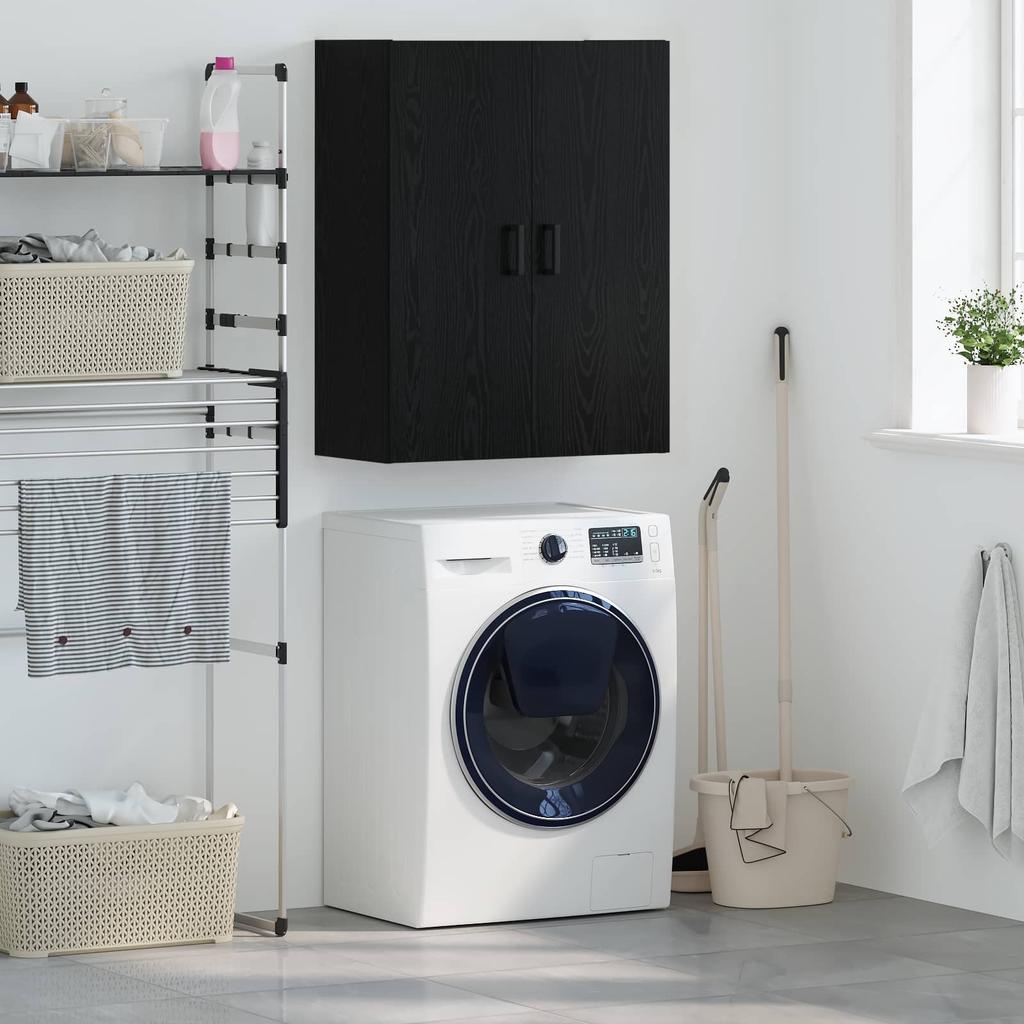 Wall Mounted Cabinet Black Oak Effect 69.5 x 34 x 90 cm