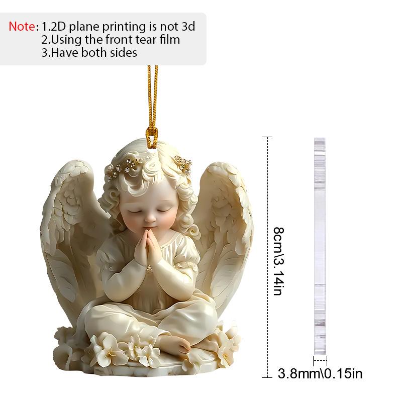 

2D плоские крылья ангела акриловые украшения с золотой веревкой, реалистичный угловой кулон, подвесной декор для зеркала заднего вида, милые подарки для семьи и друзей 05;1pc