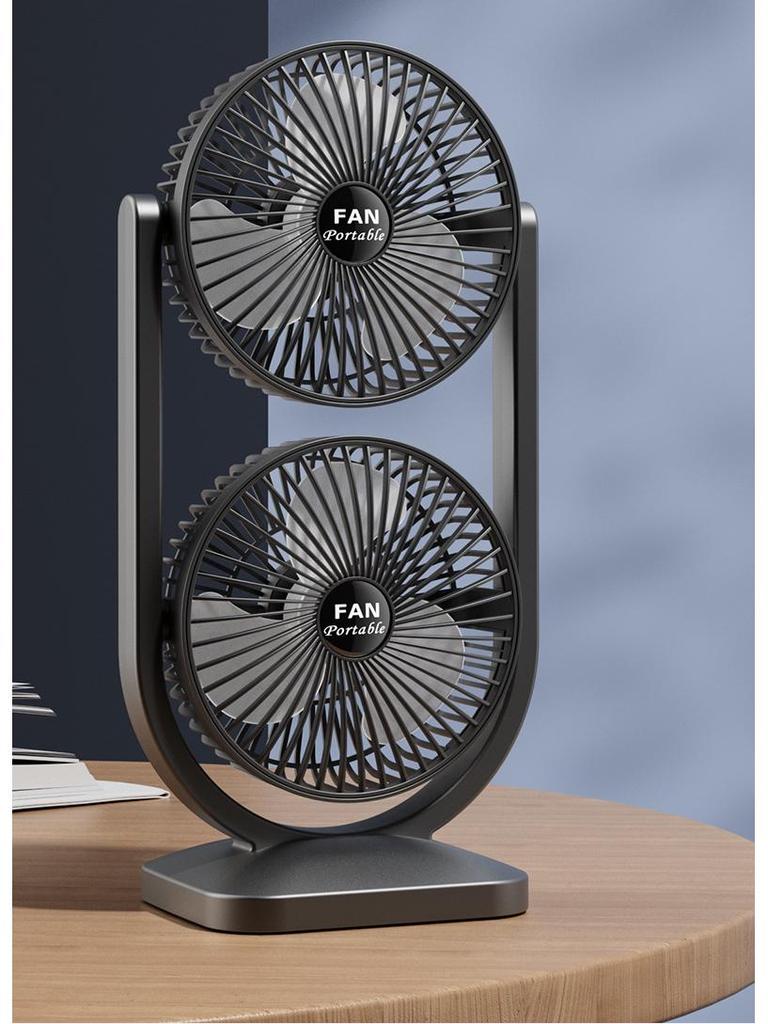 Dual-Head USB Fan: Portable 360° Rotating Desk Fan for Dorms and Outdoors