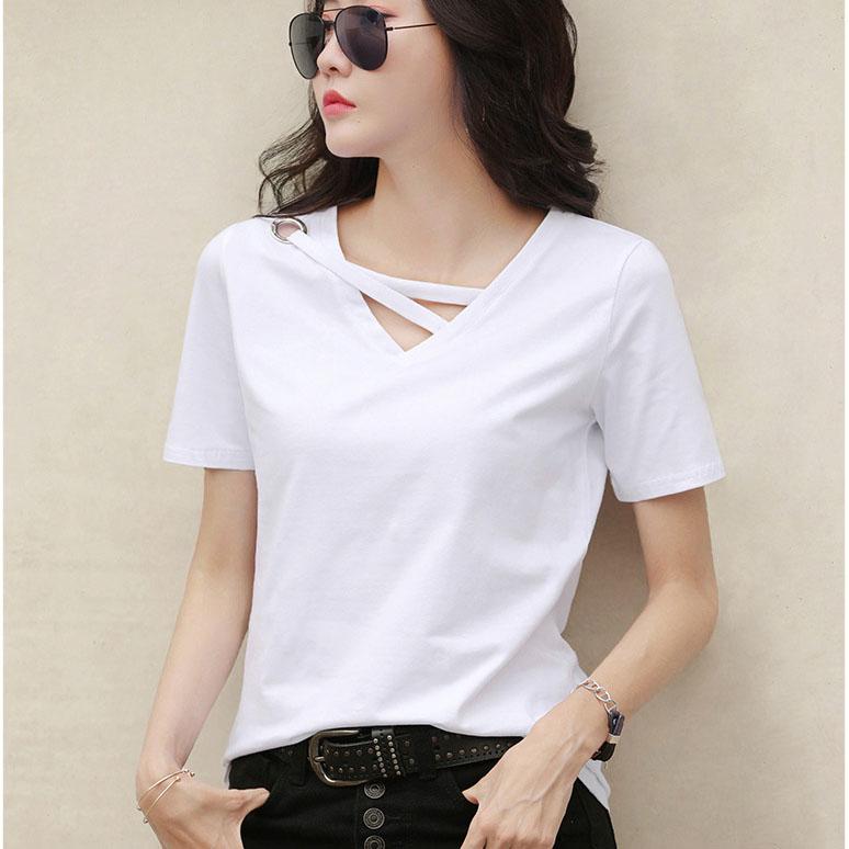 Camiseta de Verano para Mujer con Cuello en V y Corte Holgado