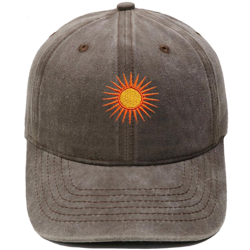Radiant sun embroidery soft top retro dad hat bohemian outdoor outing men's and women's sunshade cap