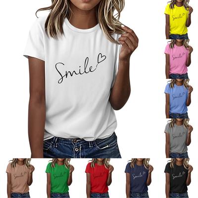 Women's Casual Printed T-Shirt Round Neck Pullover Short Sleeve Top