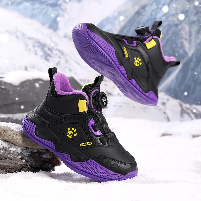 

2025 Winter Boys Warm Basketball Shoes - Sports Cotton, Two-Layer Velvet, Wear-Resistant 33 фіолетовий/чорний