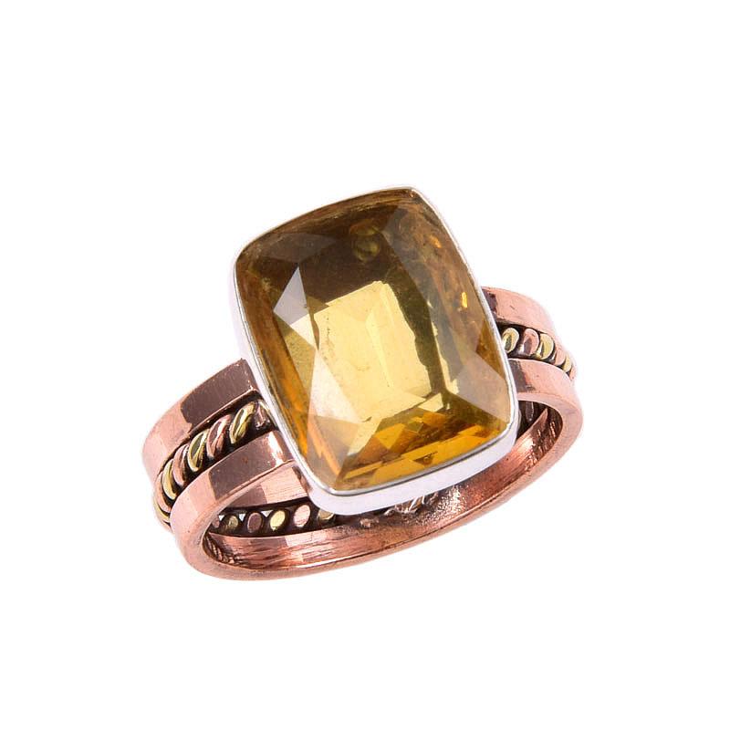 Natural Citrine Gemstone 925 Solid Sterling Silver Two Tone Ring Size 8.5 c8H98