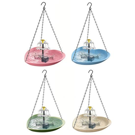 Solar Hanging Bird Bath Basin with Dual Water Flow Solar Fountain Space-Saving Outdoor Hanging Bird Waterer for Gardens Weather-Resistant Bird Bath
