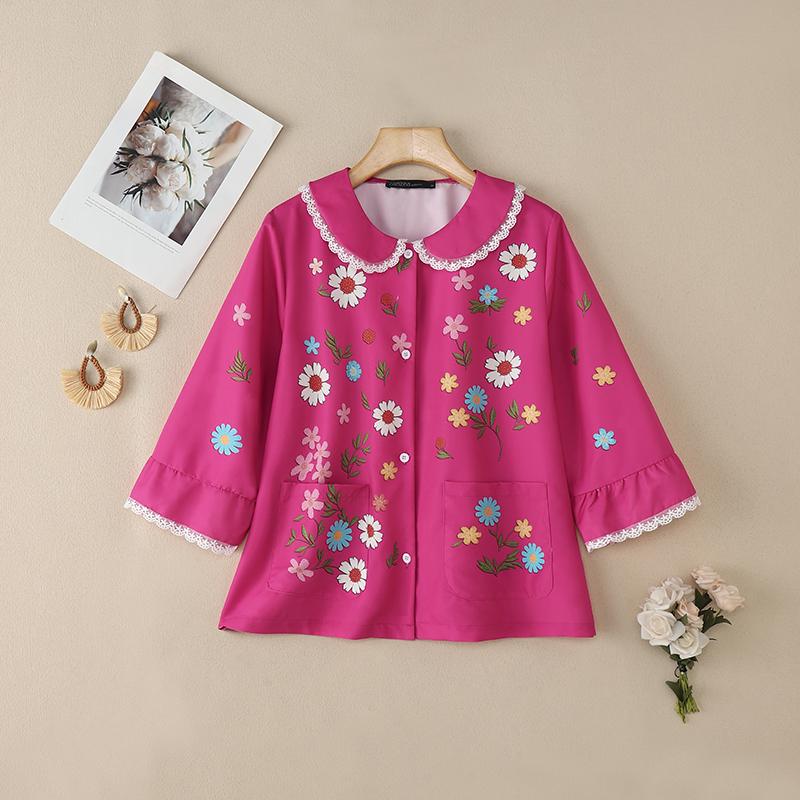 

ZANZEA Женская блузка с кукольным воротником, свободного кроя, с рукавом 3/4, с цветочным принтом 5XL темно-розовый