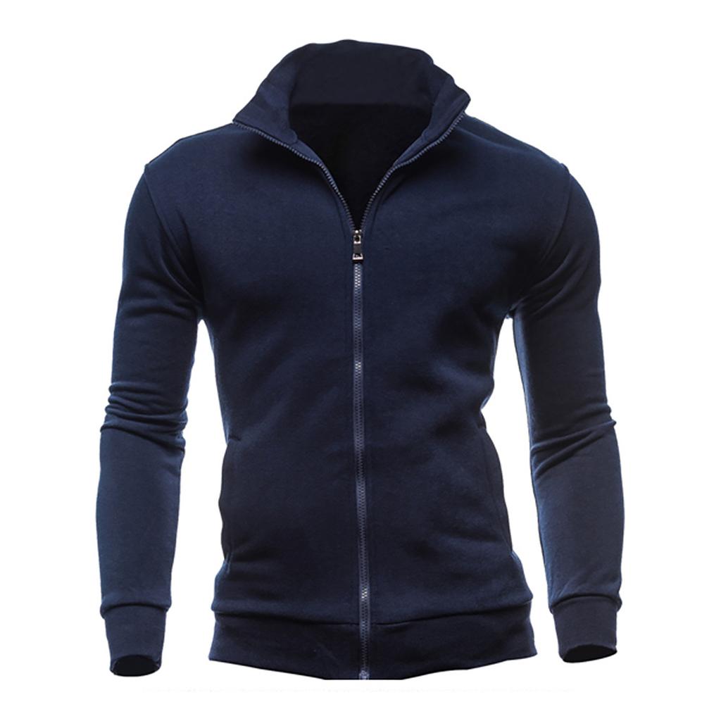 Men's Solid-color Sport Cardigan Fleece Hoodie Slim Zipper Jacket