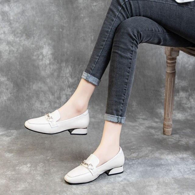 Top Luxury Handmade Boots Women Foot Wide Single Shoes Flat Leather Loafers Ladies Cowhide Shoes Large Size 34 -42