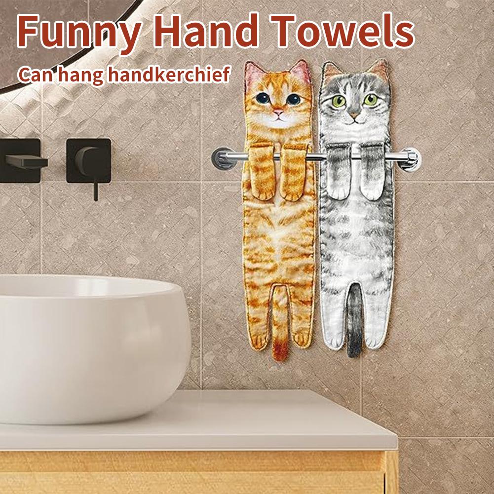 Funny Cat Hand Towel for Kitchen and Bathroom,  Cute Cat/Dog Decorative Hanging Towels Soft Christmas Cat Lovers Gifts for Women
