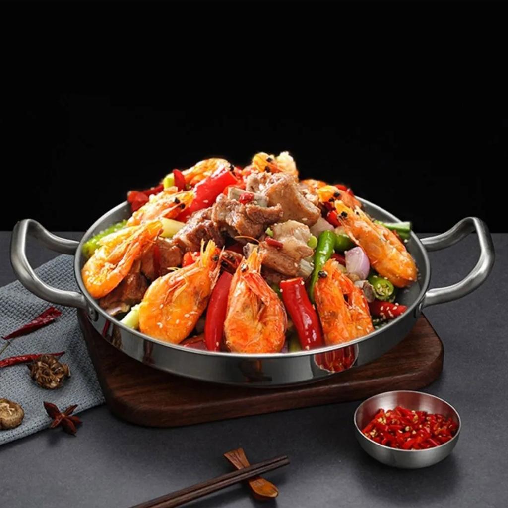 Stainless Steel Instant Noodle Pot, Single Person Small Hotpot, Golden Double Ear Flat Bottomed Dry Pot, Household Gas Seafood Soup Pot