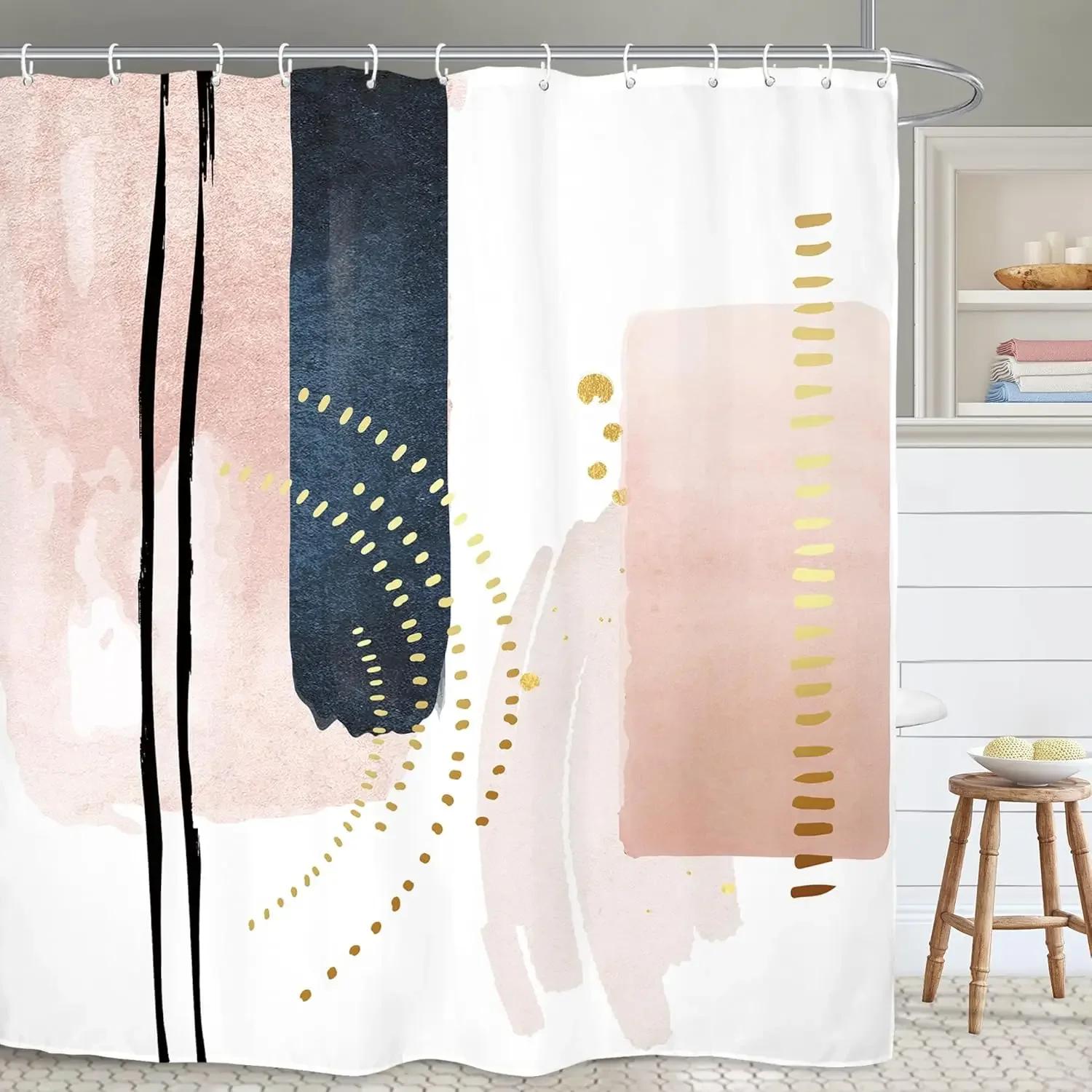 Abstract minimalist modern bathroom shower curtain neutral beautiful striped waterproof decorative shower curtain W90XH180cm
