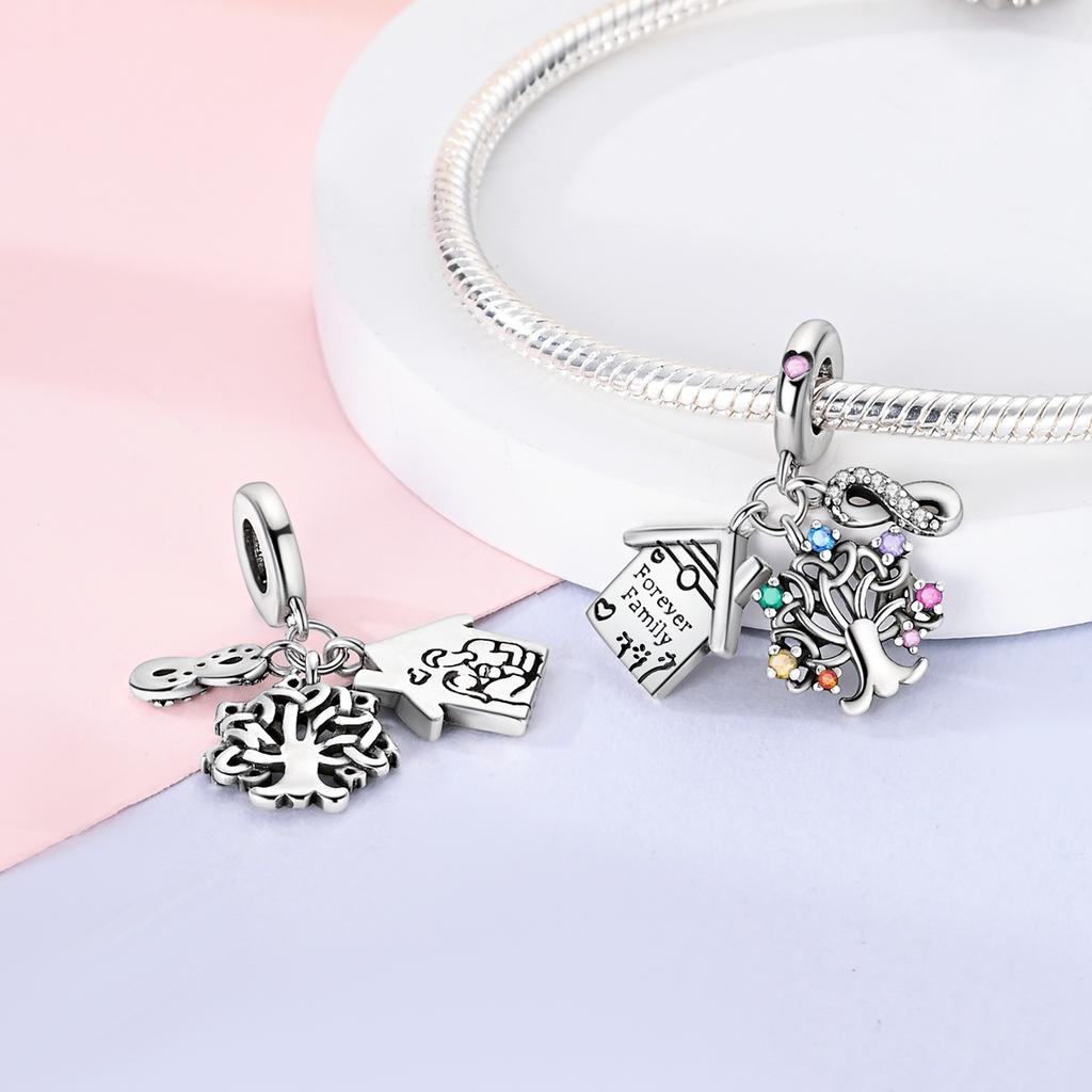 New In Charms Silve Beads Forever Love Heart Sister Family Life Charms Dangle For Bracelet Woman Jewelry Gifts