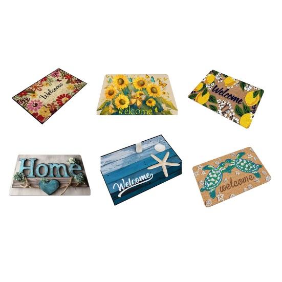 Summer Spring Doormat Floral Lemon Prints Welcome Mat Non-Slip Washable Floor Mat for Home Entrance Front Porch Indoor Outdoor Kitchen Bathroom
