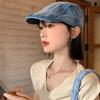Retro Washed Denim Forward Hat Women's Korean Version Big Head Circumference Showing Face Small Beret British Style Literary and Art Newspaper 
