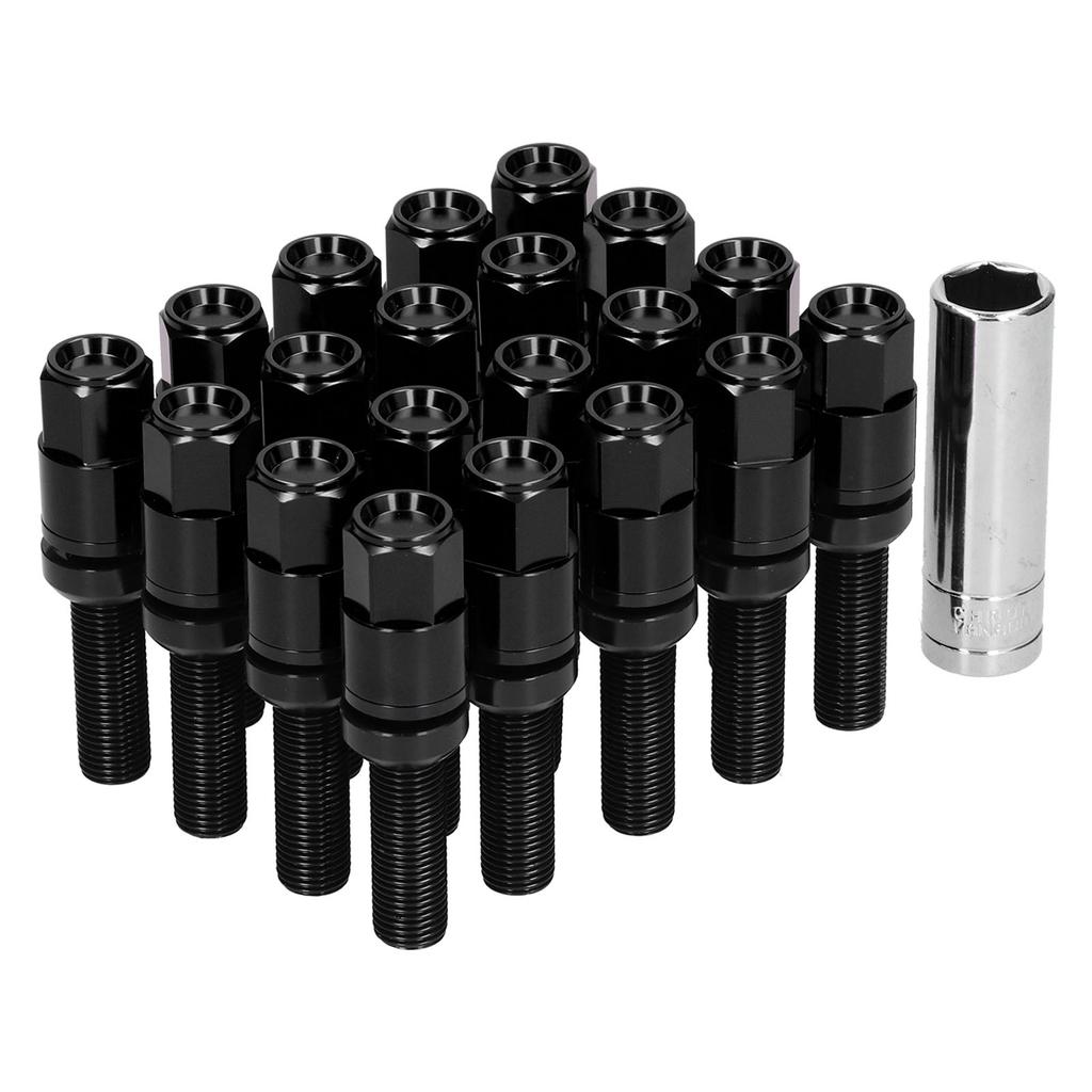 20pcs Steel Extended Lug Bolts M12x1.25 28mm Thread with Sleeve Universal for CarBlack