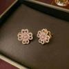 European & American Women's Zircon Flower Necklace & Rotatable Pendant Earrings Set