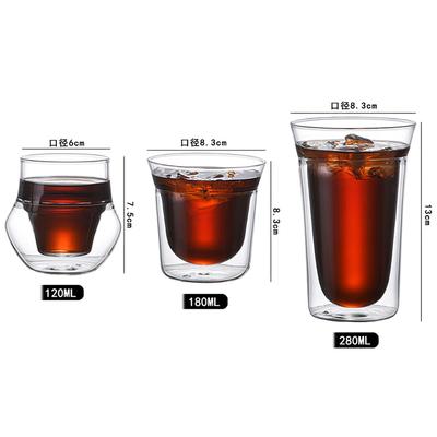 2pcs Double-layer Glass Cup Set Espresso Coffee Cup Anti-scalding Brandy Wine Shot Glass Teacup Clear Mug 120/180/280ml
