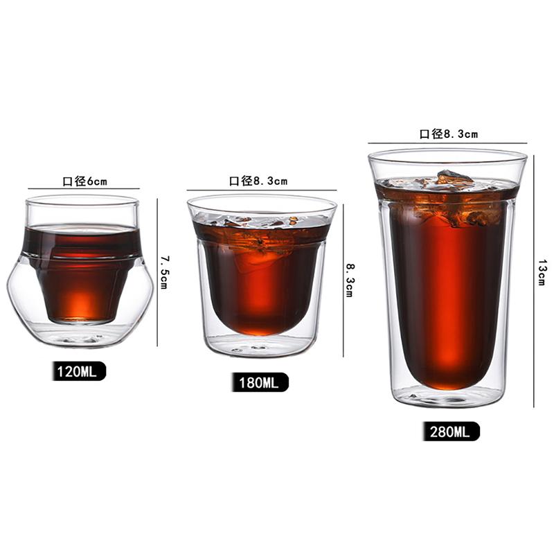 2 stuks Dubbellaags Glazen Mok Set Espresso Koffiekopje Anti-brandwond Brandy Wijn Shotglas Theekopje Heldere Mok 120/180/280ml