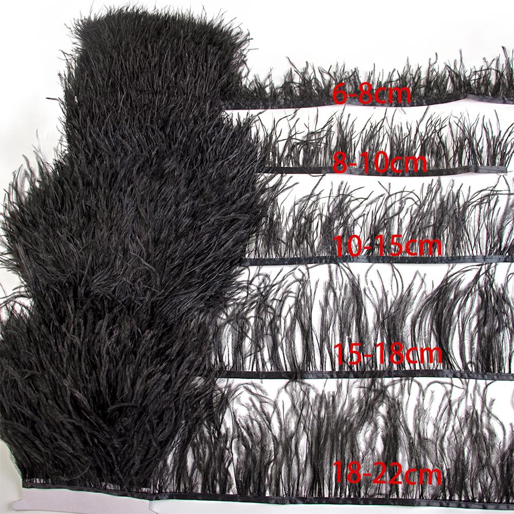 Feather6-22cm Black Ostrich Feathers Trim 1Meter Fluffy Feather Fringe for Crafts Wedding Party Decoration Ribbon Dress Clothing Sewing