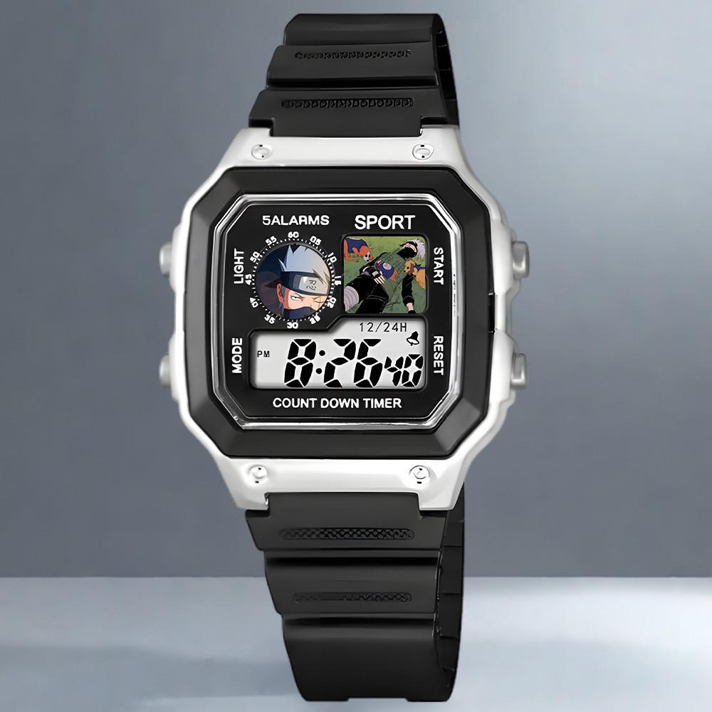 Naruto, Kakashi Sasuke, Anime Würfel, Wasserdichte Elektronische Sportuhr für Schüler, Wecker, Nachtlicht