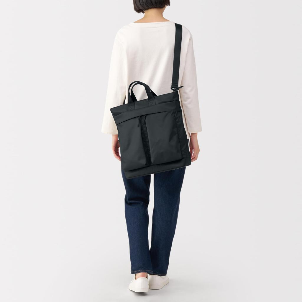 MUJI Water-Repellent Nylon 2-Way Tote Bag, Unisex, Adult, EGB63A5S, Black
