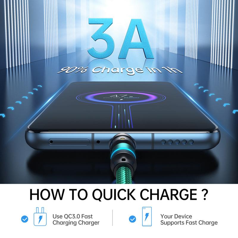 540° Otočný Magnetický Kábel 3A Rýchle Nabíjanie Typ C Kábel Pre Xiaomi Samsung Micro USB Dátový Kábel Magnetická Nabíjačka Pre iPhone 14