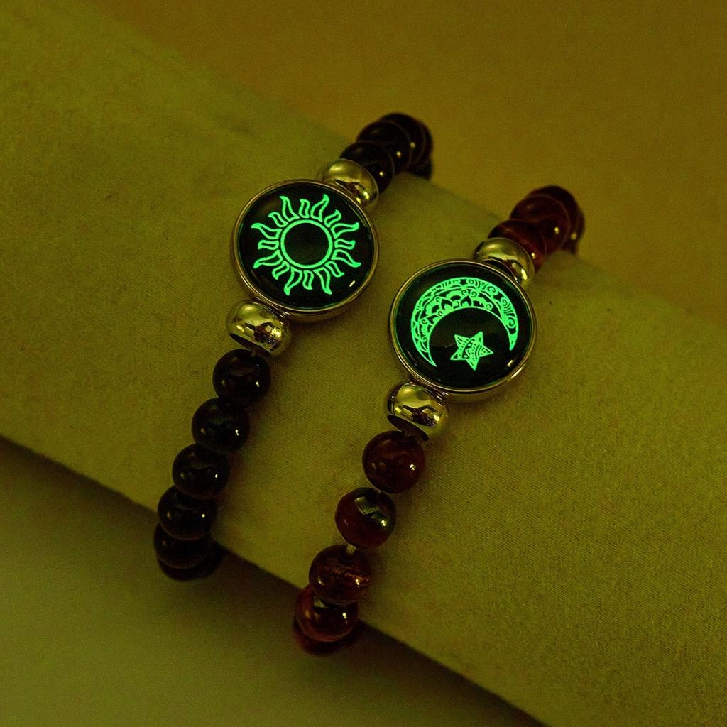 2 Pcs/Set Luminous Braided Rope Couple Bracelets for Lovers Sun Moon Butterfly Glow In the Dark Chains Noctilucent Jewelry Gift