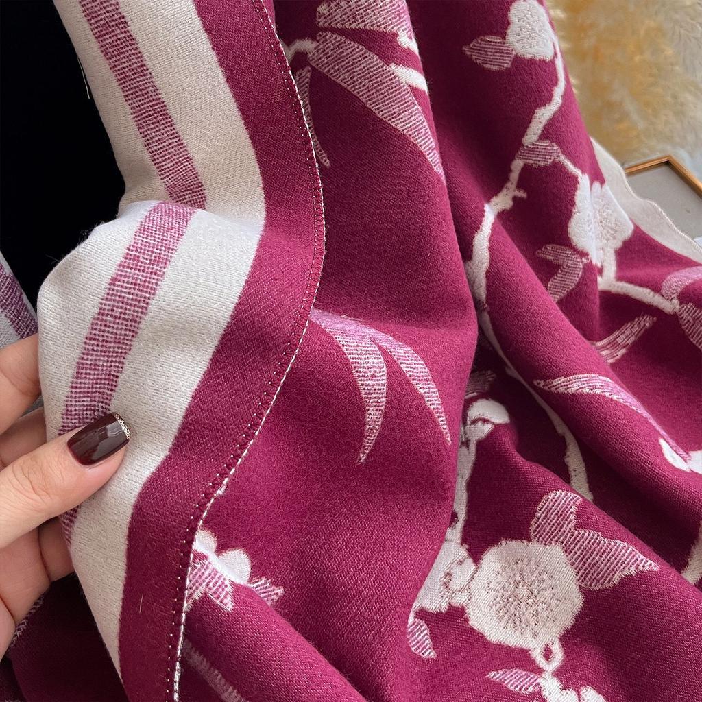 Fashionable And Elegant Scarf Women'S Winter High-End Flower Imitation Cashmere Double-Sided Thickened Long Scarf Large Shawl