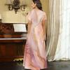 Women Plus Size V Neck Short Sleeve Abstract Printed Straight Maxi Dress